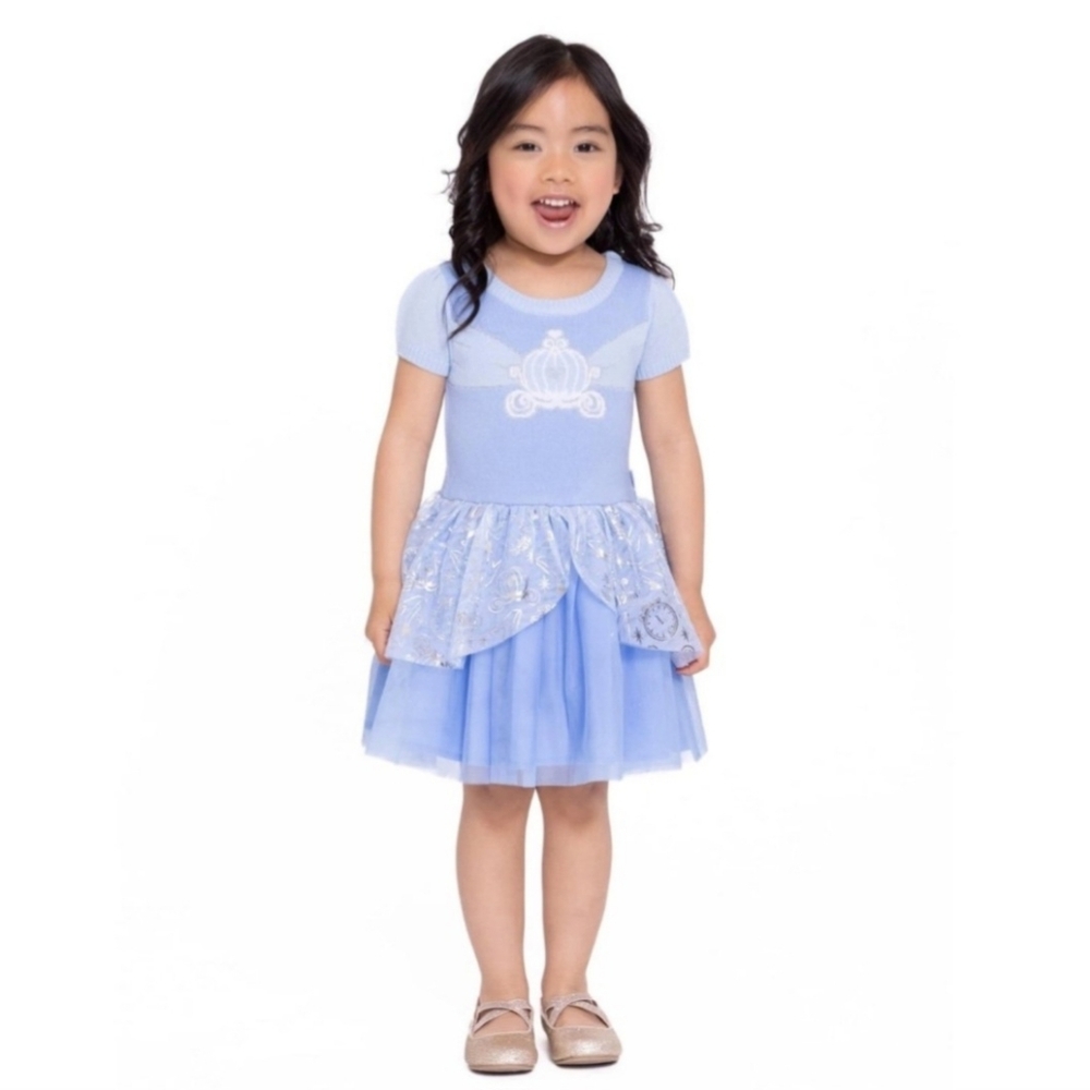 Disney Princess Cinderella Knit Tulle Dress Girls S (6/6X) Blue